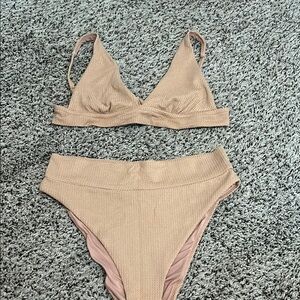 Tan Aerie Textured High Cut Cheeky Bikini